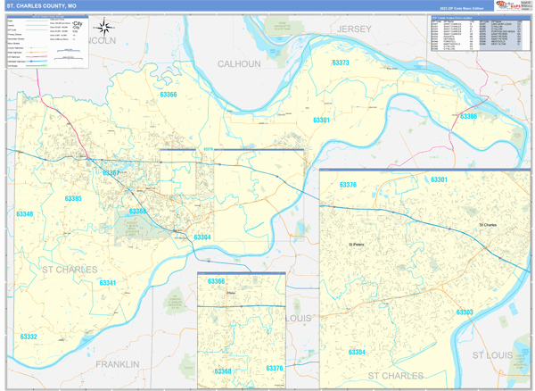 Map Of St Charles County Mo St. Charles County, MO Zip Code Wall Map Basic Style by MarketMAPS
